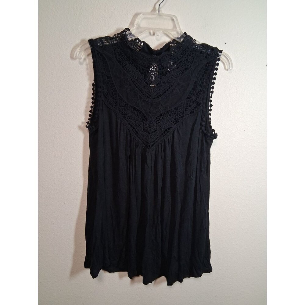 Bobeau Blouse Lace Whimsigoth Boho Business Casual Tank Top Black Size Large
